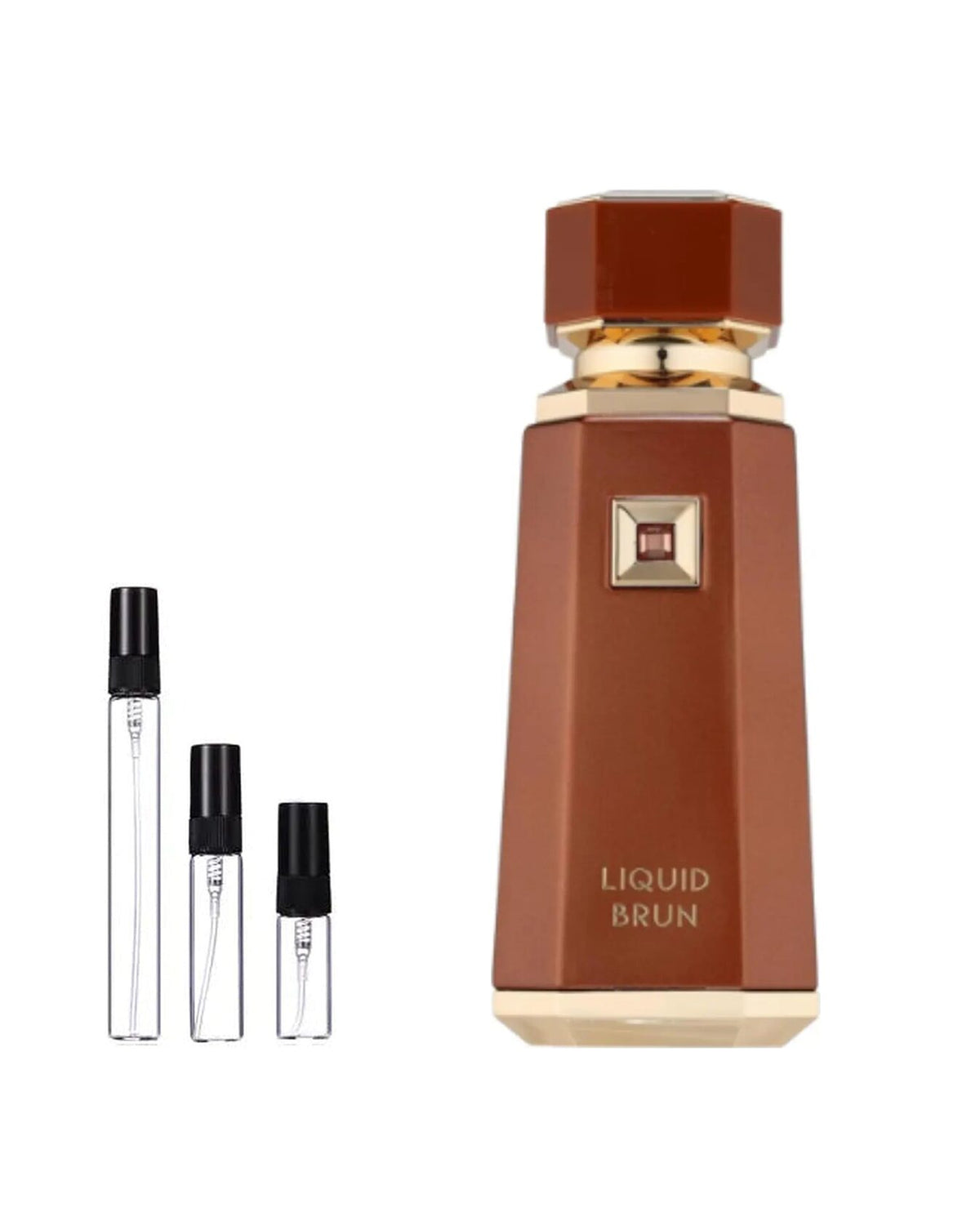 French Avenue Liquid Brun sample – decant naast de volle fles ter herkenning